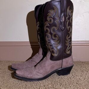Jama Old West LF2001 Womens Brown Leather Slip On Cowboy Western Boots